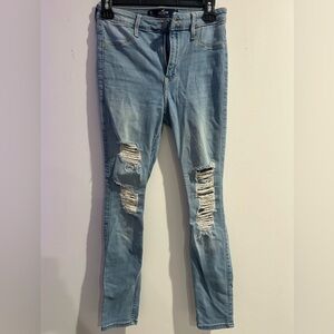 Women’s Hollister Jean Leggings, ripped light blue wash size 3S